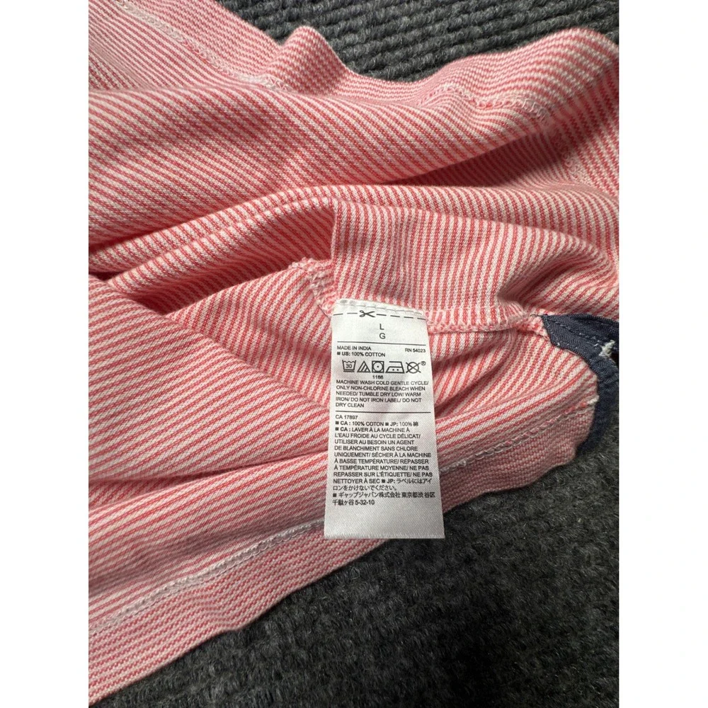 Banana Republic Polo Shirt Men Large Coral Reef Organic Cotton Pique Mini Stripe